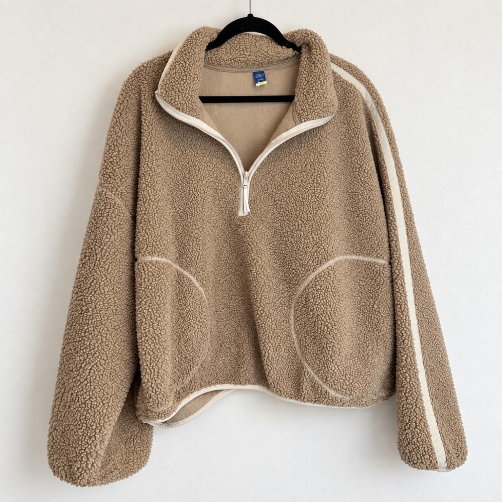 Taupe Sherpa Half-Zip Pullover — 3X